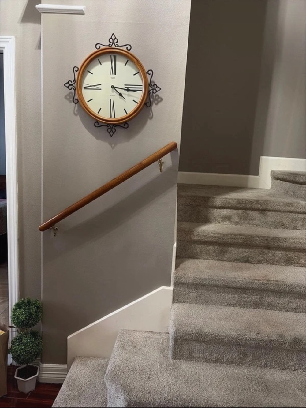Wood Frame Wall Clock with Decorative Metal Accents - Tan